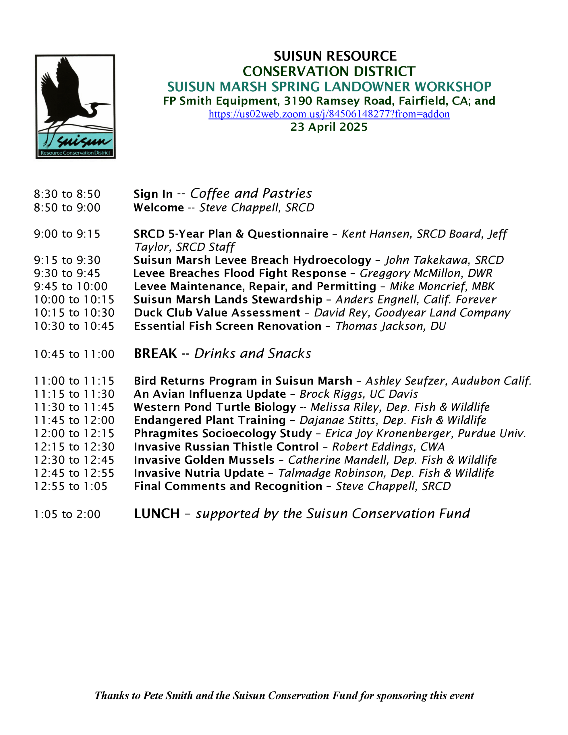 2025 SM Spring Landowner Workshop 23 Apr 2025 Agenda C
